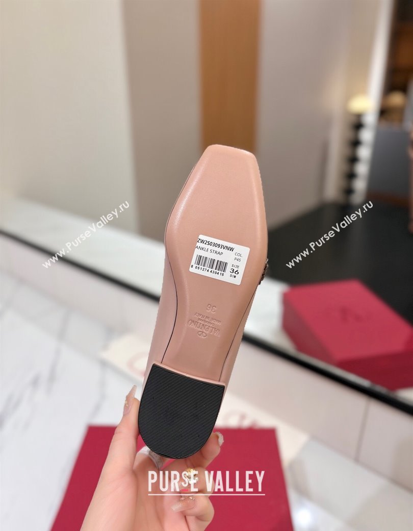 Valentino Preshoes Mary-Jane Ballerinas Flat with Jeweled Button in Nappa Leather Light Pink 2025 (MD-250821008)