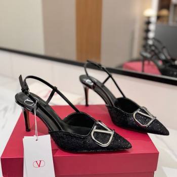 Valentino VLogo Signature Slingback Pumps 8cm in Velvet Black 2025 VA082109 (MD-250821072)
