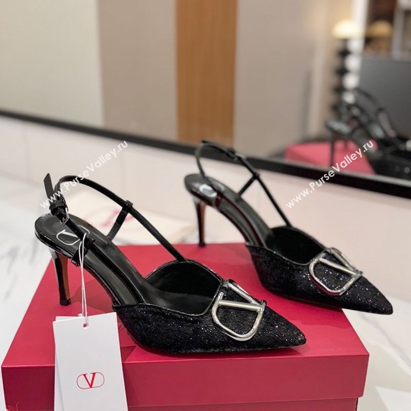 Valentino VLogo Signature Slingback Pumps 8cm in Velvet Black 2025 VA082109 (MD-250821072)