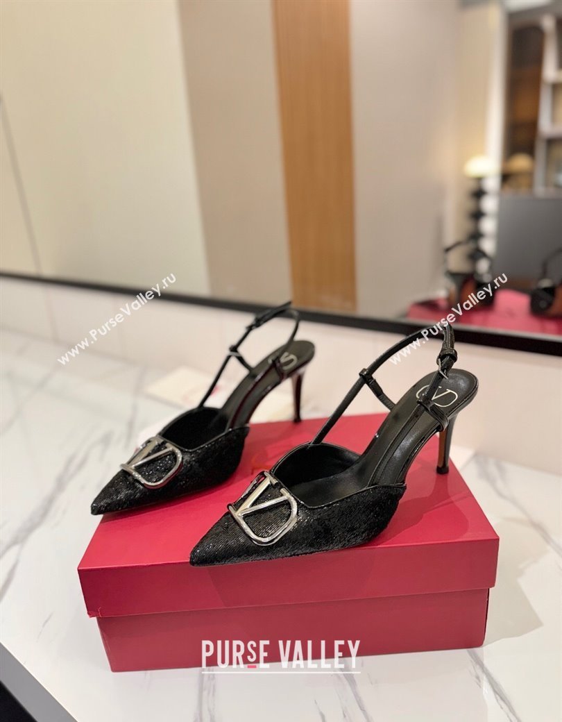 Valentino VLogo Signature Slingback Pumps 8cm in Velvet Black 2025 VA082109 (MD-250821072)