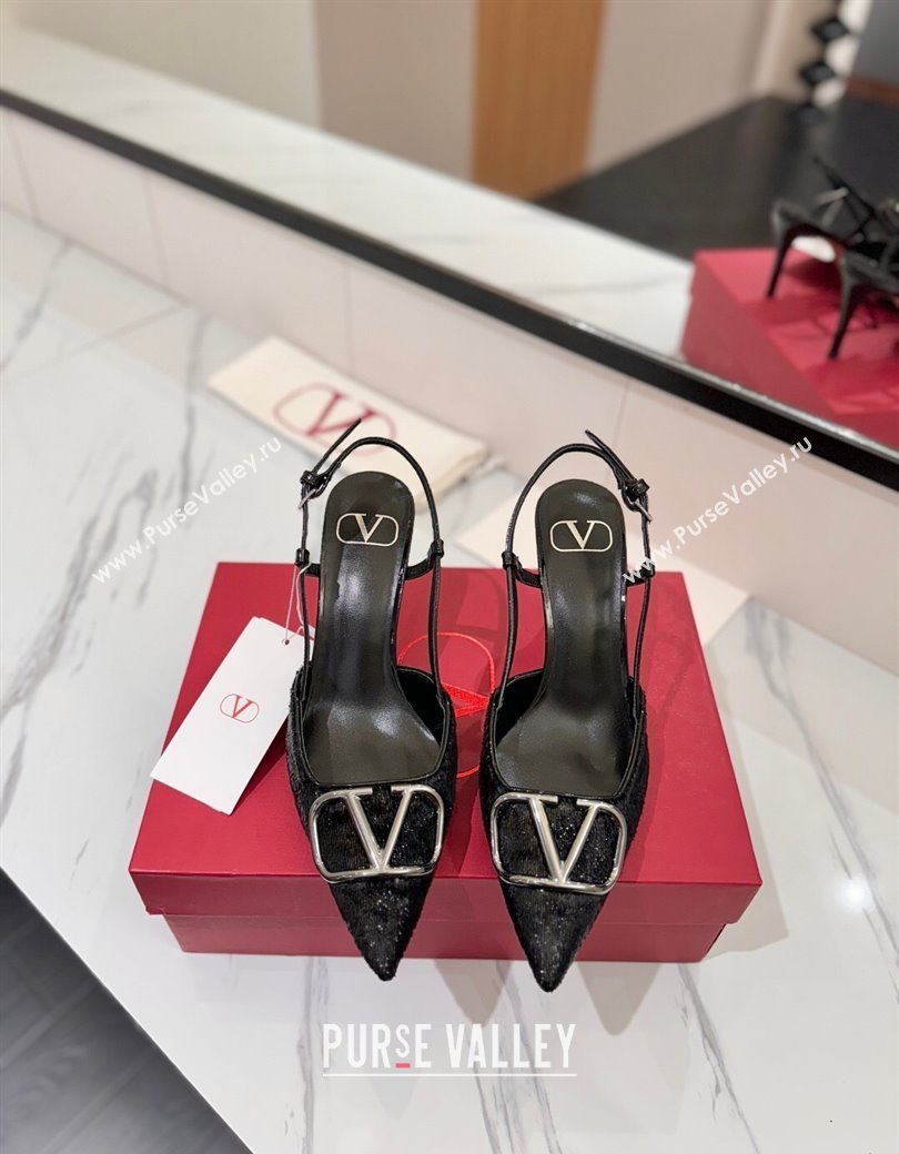Valentino VLogo Signature Slingback Pumps 8cm in Velvet Black 2025 VA082109 (MD-250821072)