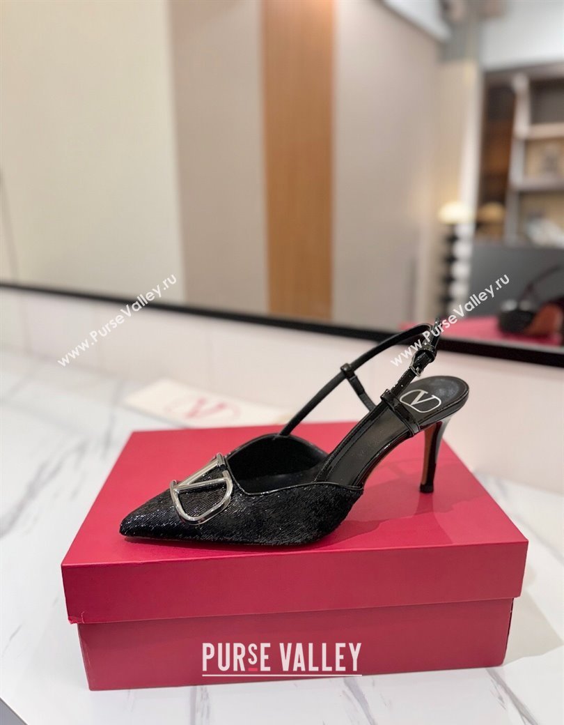 Valentino VLogo Signature Slingback Pumps 8cm in Velvet Black 2025 VA082109 (MD-250821072)