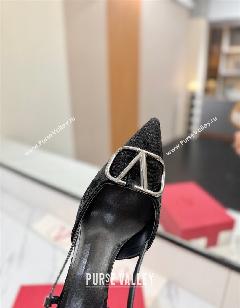 Valentino VLogo Signature Slingback Pumps 8cm in Velvet Black 2025 VA082109 (MD-250821072)