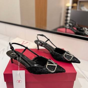 Valentino VLogo Signature Slingback Pumps 4.5cm in Velvet Black 2025 VA082109 (MD-250821073)
