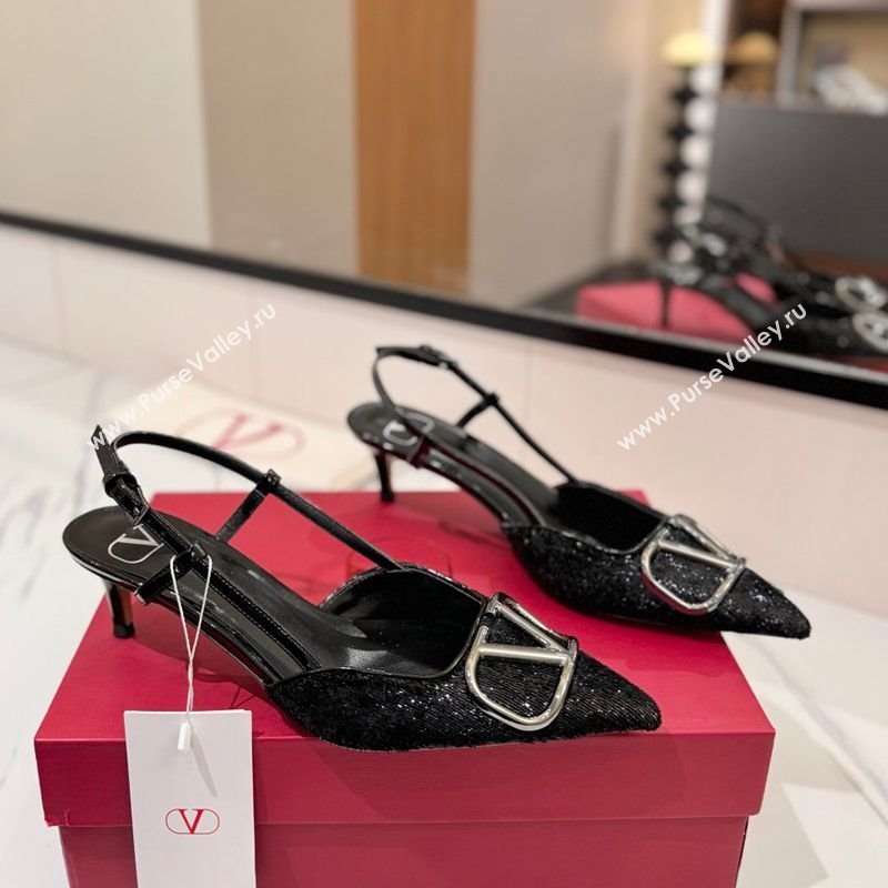 Valentino VLogo Signature Slingback Pumps 4.5cm in Velvet Black 2025 VA082109 (MD-250821073)