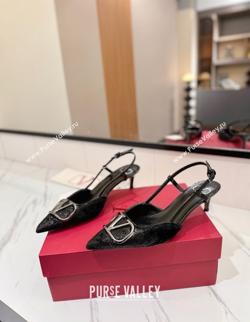 Valentino VLogo Signature Slingback Pumps 4.5cm in Velvet Black 2025 VA082109 (MD-250821073)