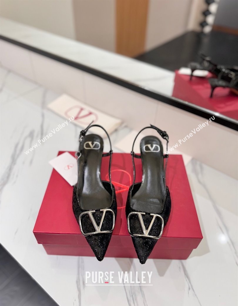 Valentino VLogo Signature Slingback Pumps 4.5cm in Velvet Black 2025 VA082109 (MD-250821073)