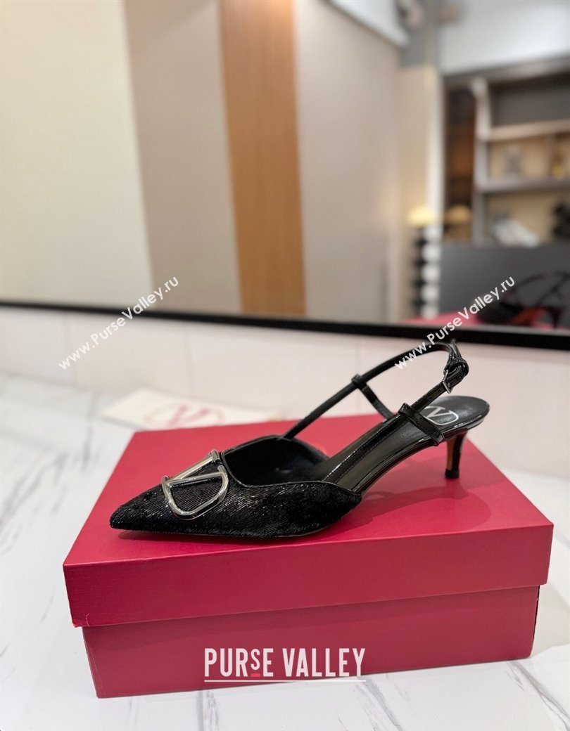 Valentino VLogo Signature Slingback Pumps 4.5cm in Velvet Black 2025 VA082109 (MD-250821073)