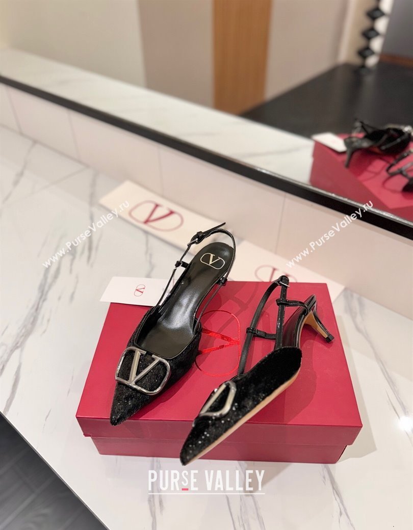 Valentino VLogo Signature Slingback Pumps 4.5cm in Velvet Black 2025 VA082109 (MD-250821073)