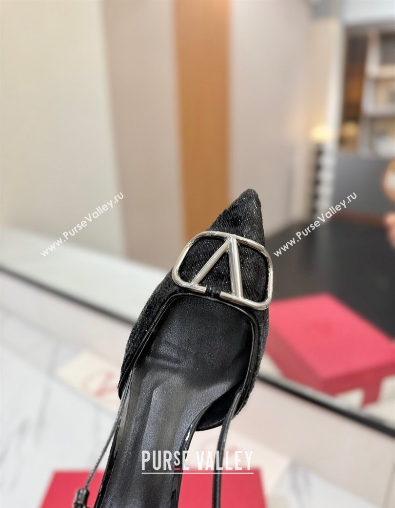 Valentino VLogo Signature Slingback Pumps 4.5cm in Velvet Black 2025 VA082109 (MD-250821073)