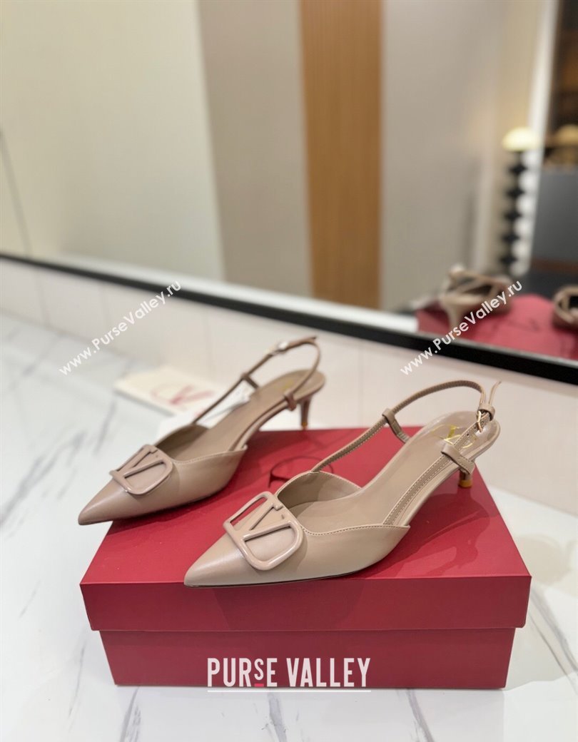 Valentino VLogo Signature Slingback Pumps 4.5cm in Matte Calfskin Dusty Nude 2025 VA082110 (MD-250821074)