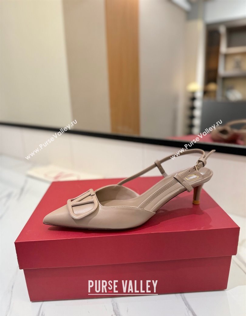 Valentino VLogo Signature Slingback Pumps 4.5cm in Matte Calfskin Dusty Nude 2025 VA082110 (MD-250821074)