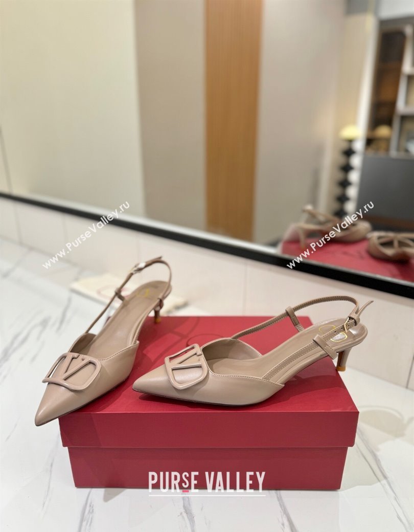 Valentino VLogo Signature Slingback Pumps 4.5cm in Matte Calfskin Dusty Nude 2025 VA082110 (MD-250821074)