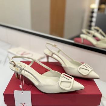 Valentino VLogo Signature Slingback Pumps 4.5cm in Matte Calfskin All White 2025 VA082110 (MD-250821075)