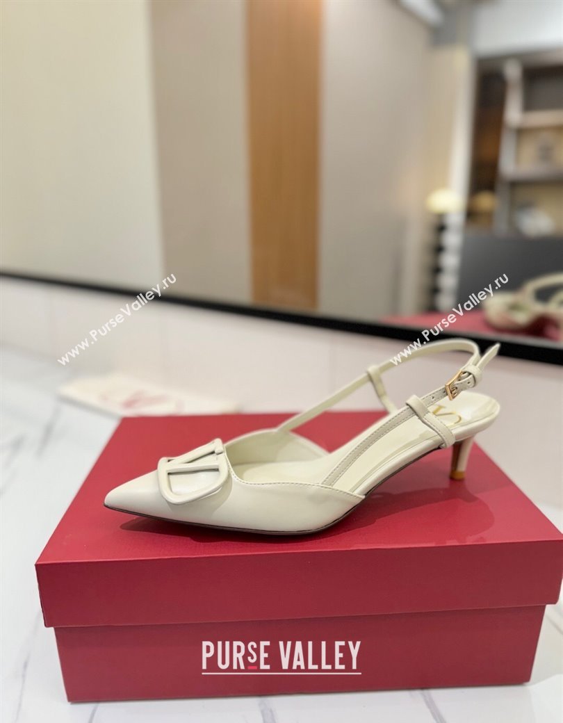 Valentino VLogo Signature Slingback Pumps 4.5cm in Matte Calfskin All White 2025 VA082110 (MD-250821075)