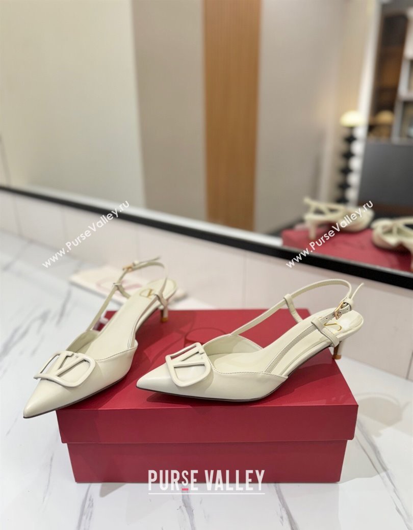 Valentino VLogo Signature Slingback Pumps 4.5cm in Matte Calfskin All White 2025 VA082110 (MD-250821075)