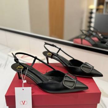 Valentino VLogo Signature Slingback Pumps 4.5cm in Matte Calfskin All Black 2025 VA082110 (MD-250821076)
