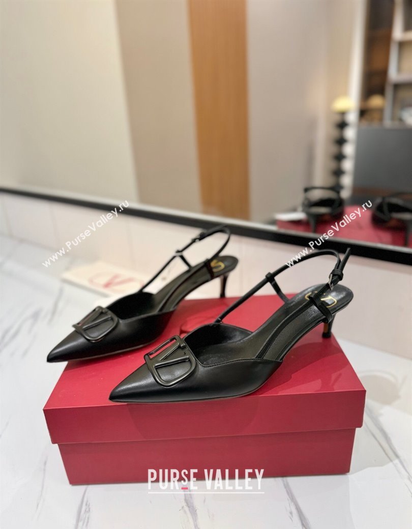 Valentino VLogo Signature Slingback Pumps 4.5cm in Matte Calfskin All Black 2025 VA082110 (MD-250821076)