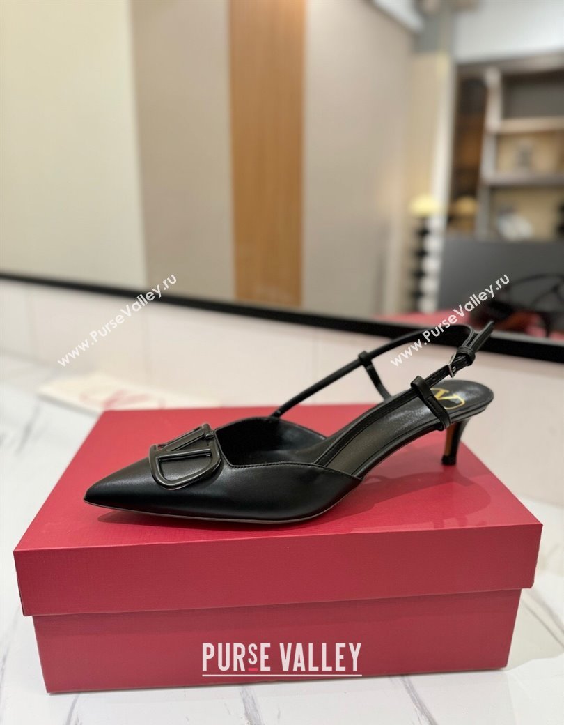 Valentino VLogo Signature Slingback Pumps 4.5cm in Matte Calfskin All Black 2025 VA082110 (MD-250821076)