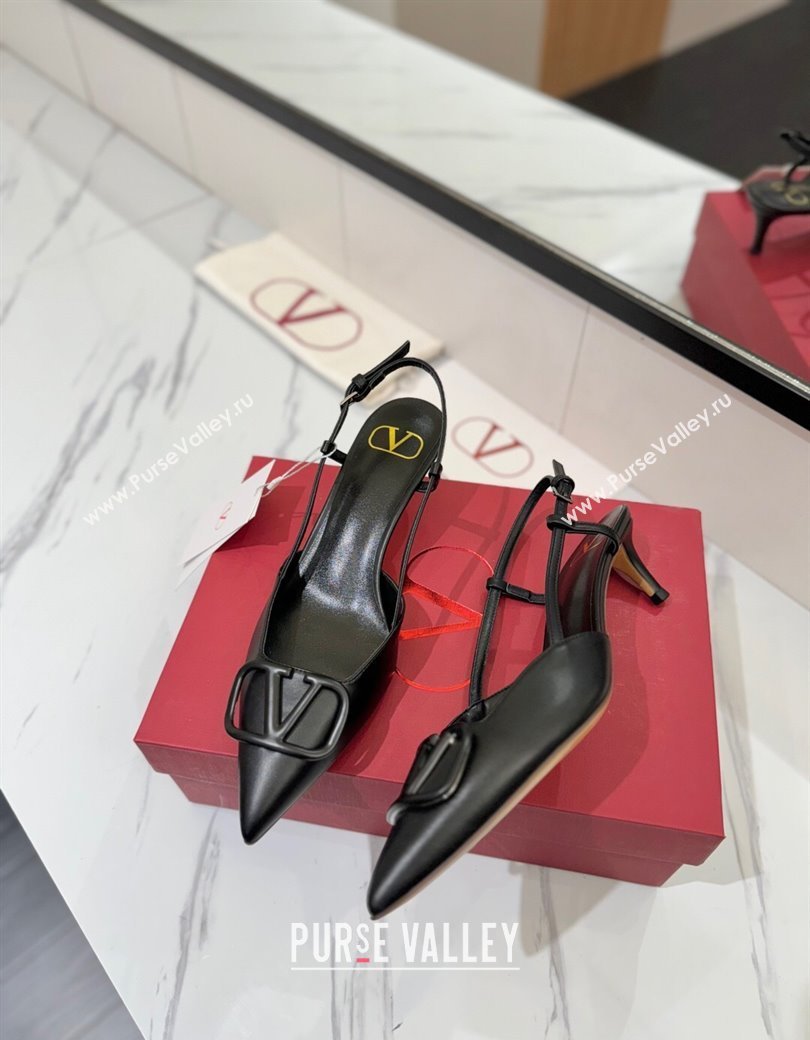 Valentino VLogo Signature Slingback Pumps 4.5cm in Matte Calfskin All Black 2025 VA082110 (MD-250821076)