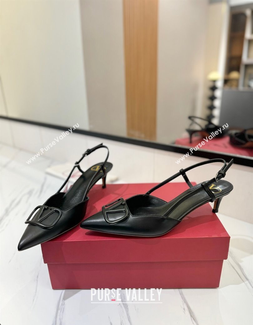 Valentino VLogo Signature Slingback Pumps 4.5cm in Matte Calfskin All Black 2025 VA082110 (MD-250821076)