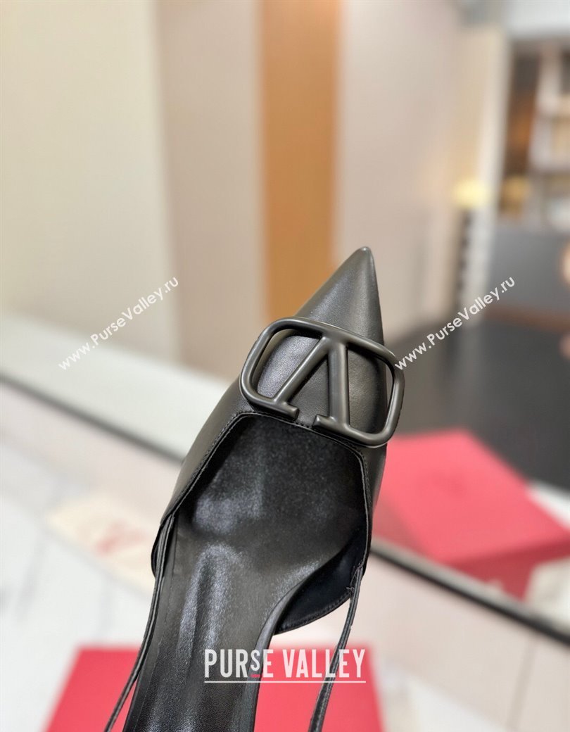 Valentino VLogo Signature Slingback Pumps 4.5cm in Matte Calfskin All Black 2025 VA082110 (MD-250821076)