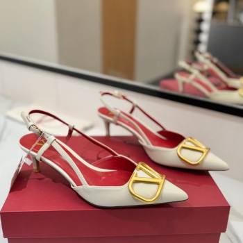 Valentino VLogo Signature Slingback Pumps 4.5cm in Matte Calfskin White/Gold 2025 VA082110 (MD-250821077)
