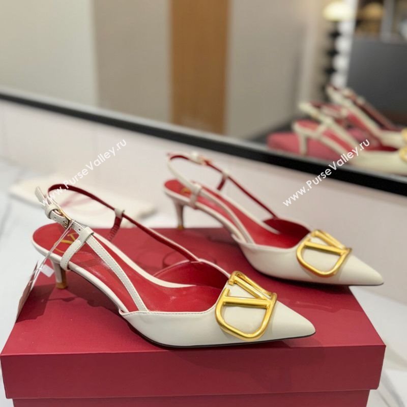 Valentino VLogo Signature Slingback Pumps 4.5cm in Matte Calfskin White/Gold 2025 VA082110 (MD-250821077)