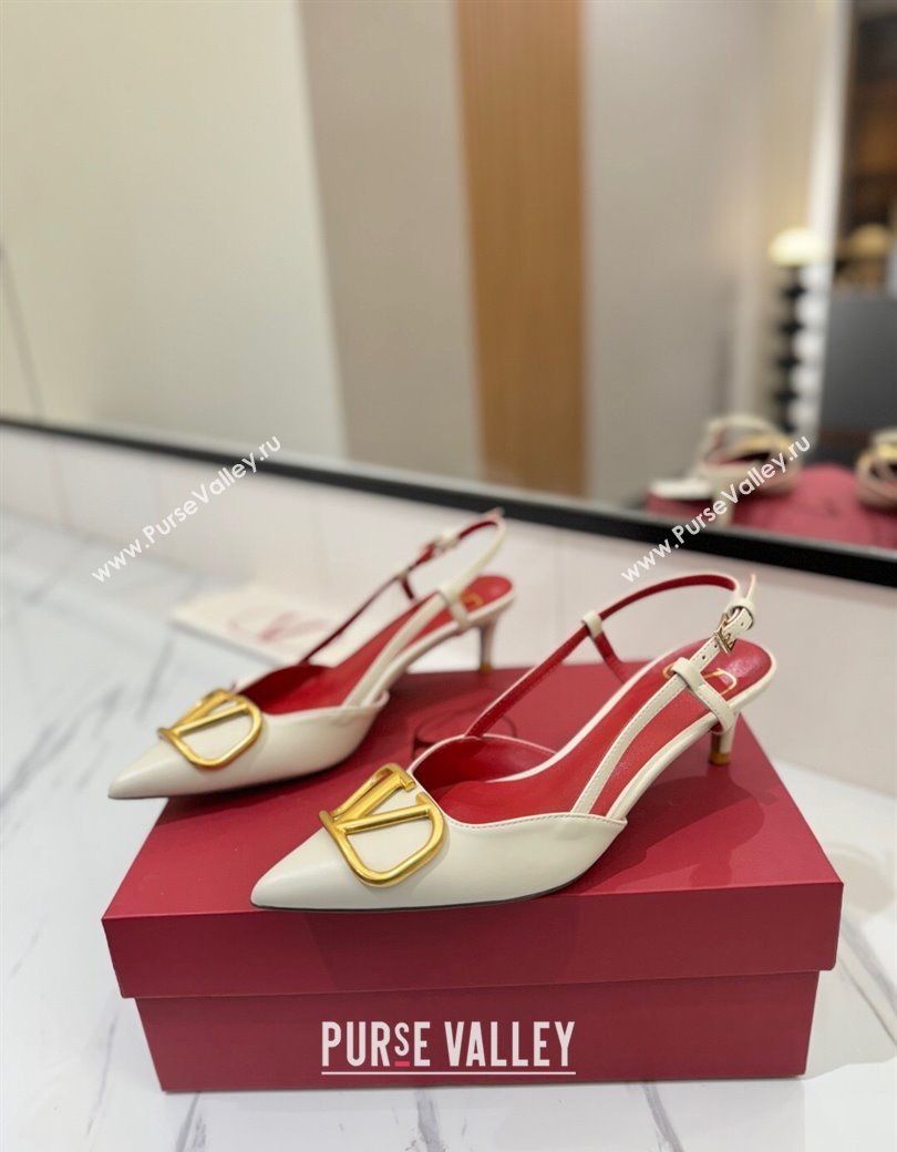 Valentino VLogo Signature Slingback Pumps 4.5cm in Matte Calfskin White/Gold 2025 VA082110 (MD-250821077)