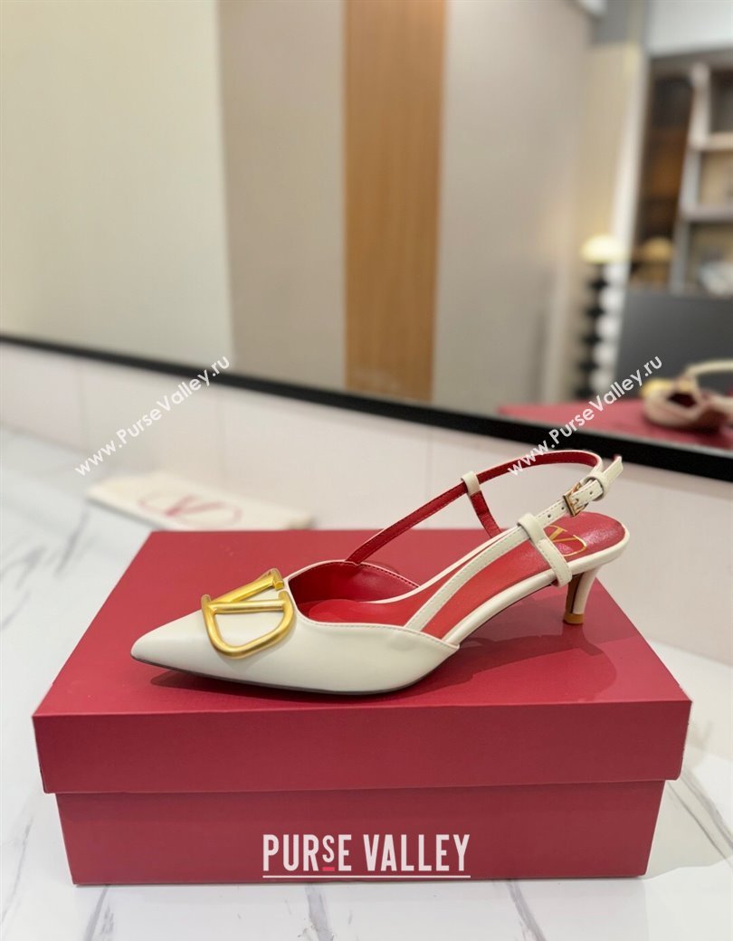 Valentino VLogo Signature Slingback Pumps 4.5cm in Matte Calfskin White/Gold 2025 VA082110 (MD-250821077)
