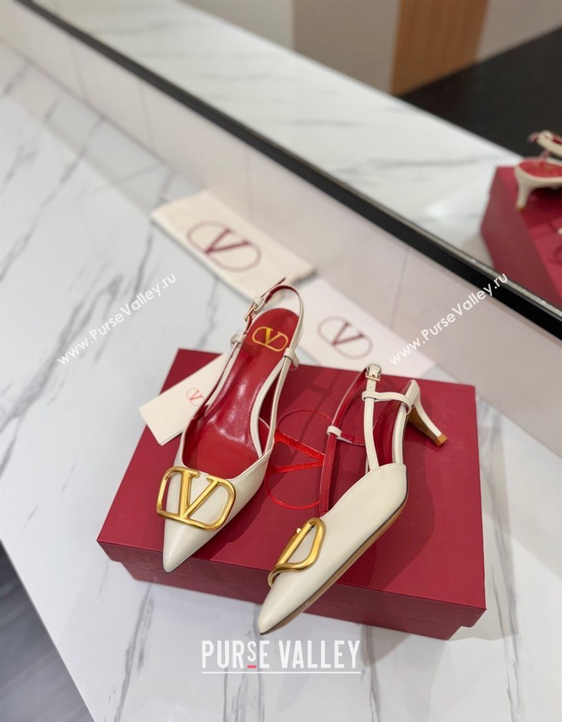 Valentino VLogo Signature Slingback Pumps 4.5cm in Matte Calfskin White/Gold 2025 VA082110 (MD-250821077)