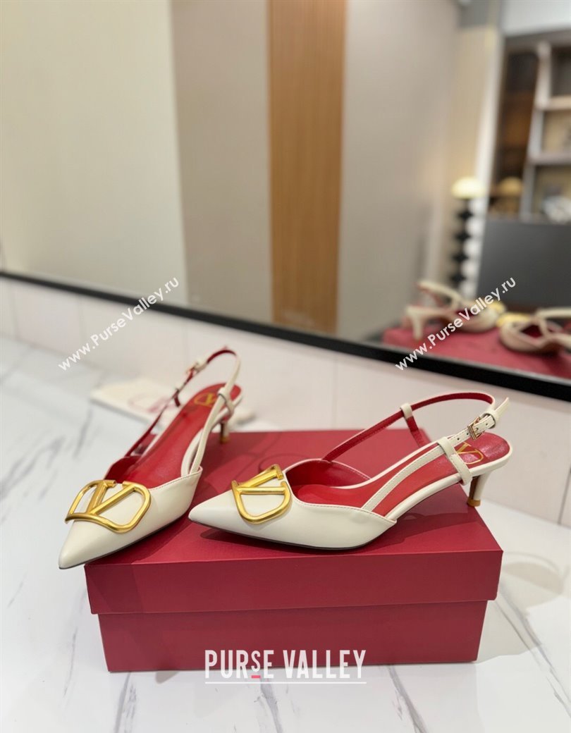 Valentino VLogo Signature Slingback Pumps 4.5cm in Matte Calfskin White/Gold 2025 VA082110 (MD-250821077)