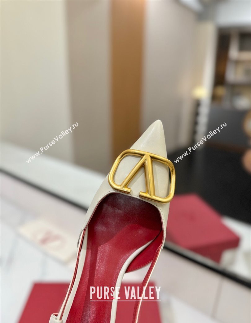 Valentino VLogo Signature Slingback Pumps 4.5cm in Matte Calfskin White/Gold 2025 VA082110 (MD-250821077)