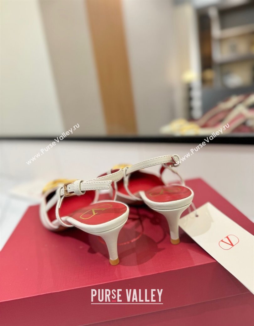 Valentino VLogo Signature Slingback Pumps 4.5cm in Matte Calfskin White/Gold 2025 VA082110 (MD-250821077)