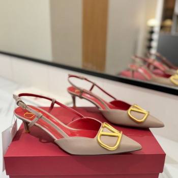 Valentino VLogo Signature Slingback Pumps 4.5cm in Matte Calfskin Dusty Beige 2025 VA082110 (MD-250821078)