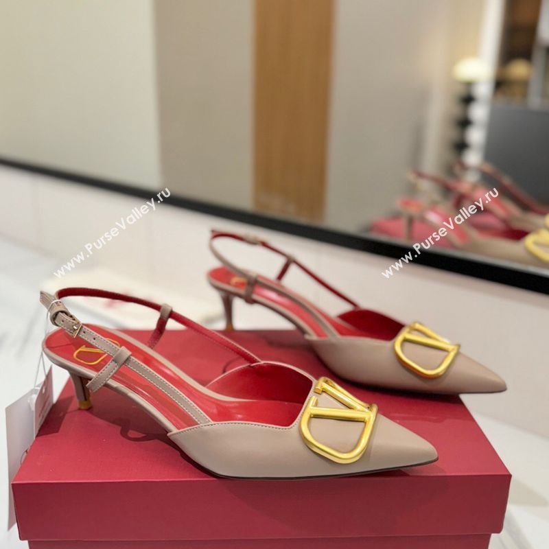 Valentino VLogo Signature Slingback Pumps 4.5cm in Matte Calfskin Dusty Beige 2025 VA082110 (MD-250821078)