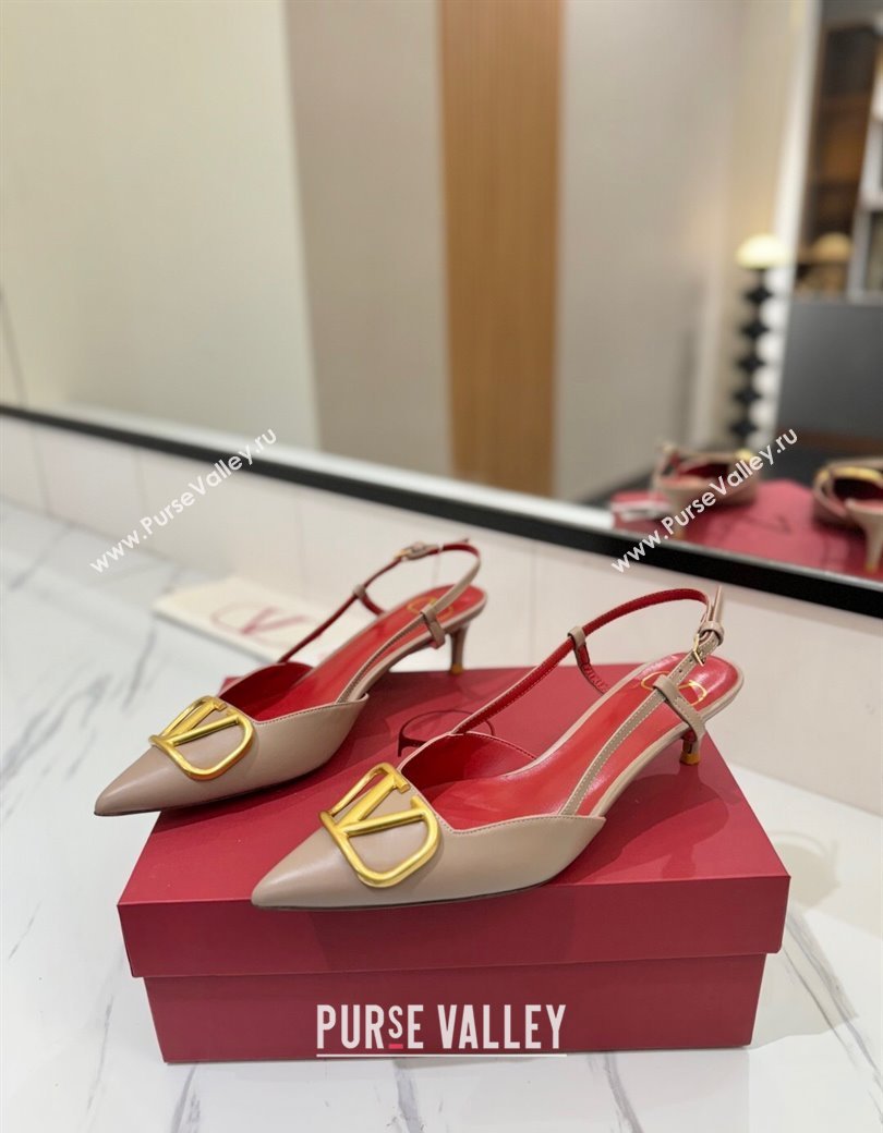 Valentino VLogo Signature Slingback Pumps 4.5cm in Matte Calfskin Dusty Beige 2025 VA082110 (MD-250821078)