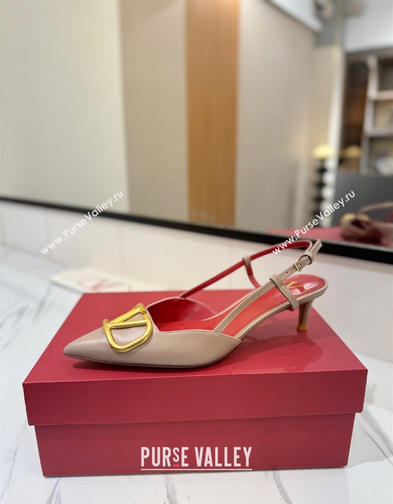 Valentino VLogo Signature Slingback Pumps 4.5cm in Matte Calfskin Dusty Beige 2025 VA082110 (MD-250821078)