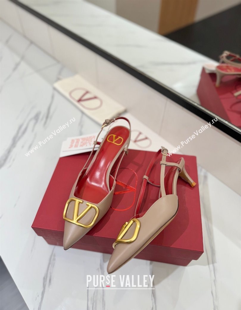 Valentino VLogo Signature Slingback Pumps 4.5cm in Matte Calfskin Dusty Beige 2025 VA082110 (MD-250821078)