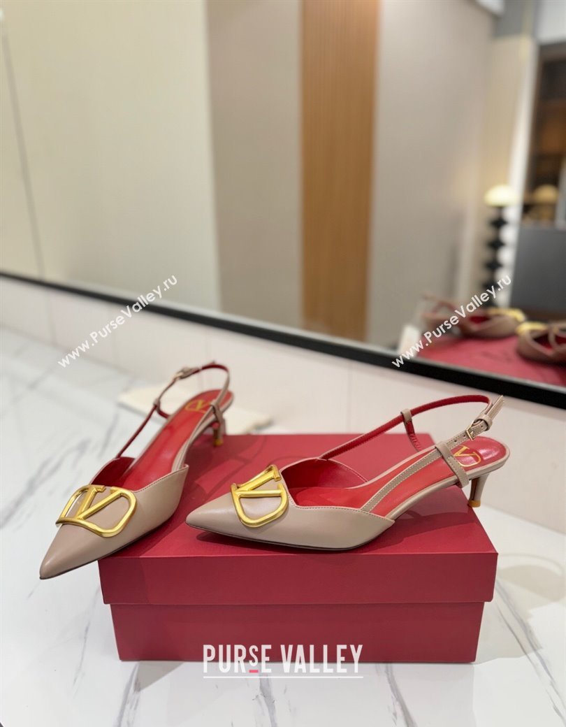 Valentino VLogo Signature Slingback Pumps 4.5cm in Matte Calfskin Dusty Beige 2025 VA082110 (MD-250821078)