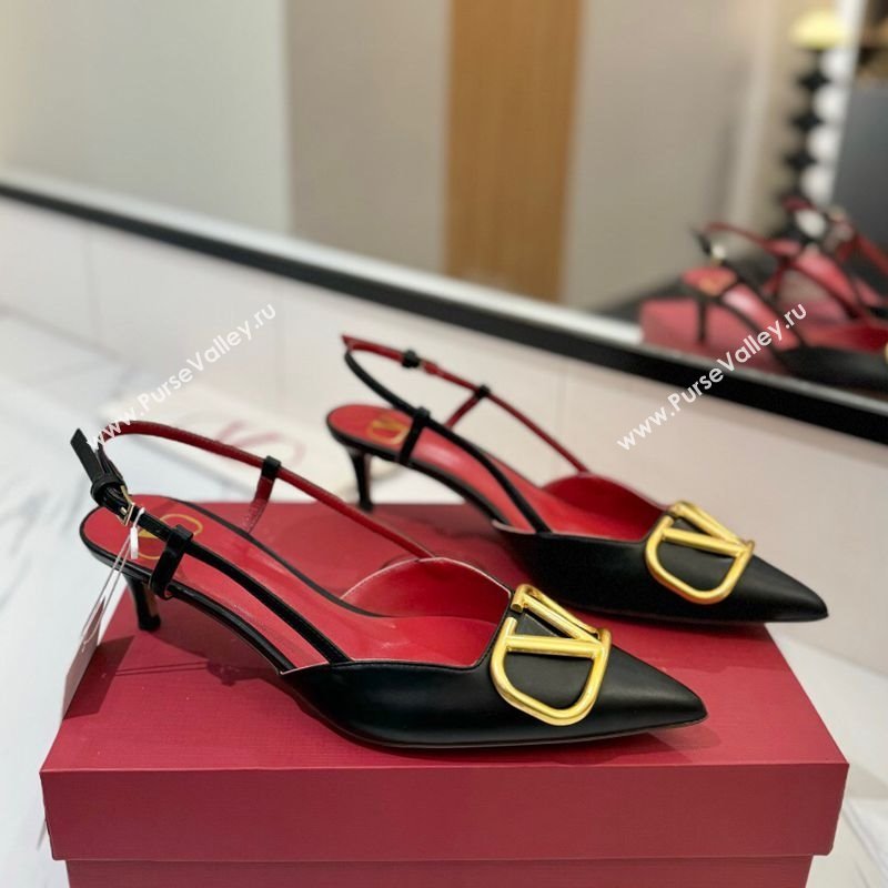 Valentino VLogo Signature Slingback Pumps 4.5cm in Matte Calfskin Black2 2025 VA082110 (MD-250821079)