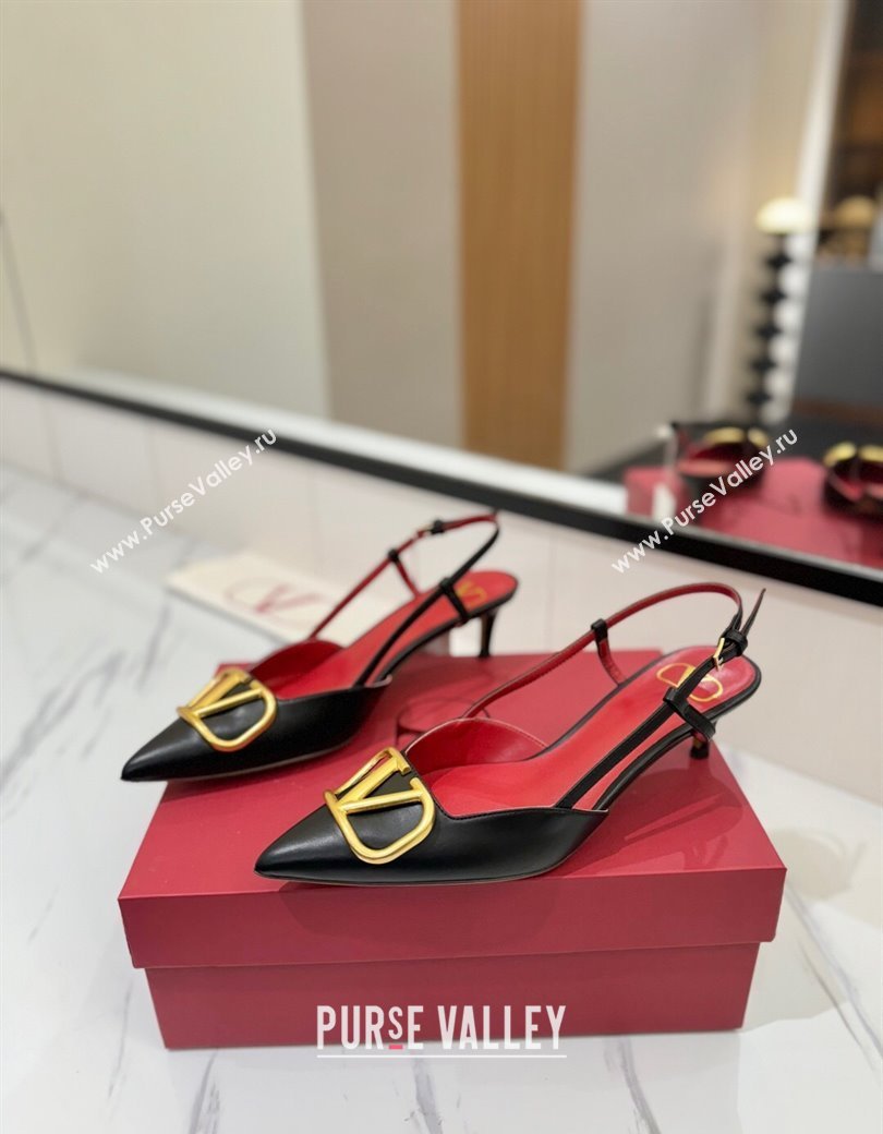 Valentino VLogo Signature Slingback Pumps 4.5cm in Matte Calfskin Black2 2025 VA082110 (MD-250821079)