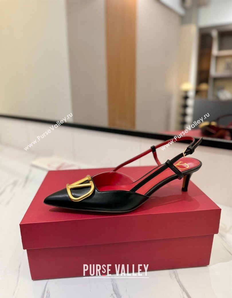 Valentino VLogo Signature Slingback Pumps 4.5cm in Matte Calfskin Black2 2025 VA082110 (MD-250821079)