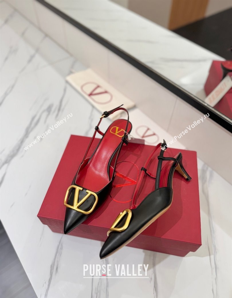 Valentino VLogo Signature Slingback Pumps 4.5cm in Matte Calfskin Black2 2025 VA082110 (MD-250821079)