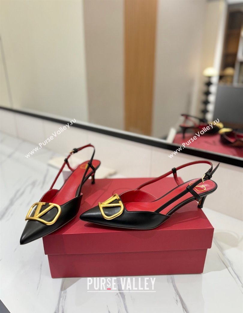 Valentino VLogo Signature Slingback Pumps 4.5cm in Matte Calfskin Black2 2025 VA082110 (MD-250821079)