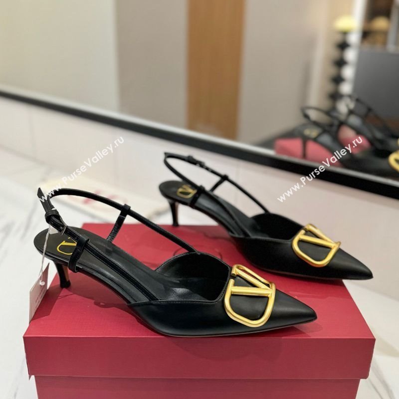 Valentino VLogo Signature Slingback Pumps 4.5cm in Matte Calfskin Black/Gold 2025 VA082110 (MD-250821080)
