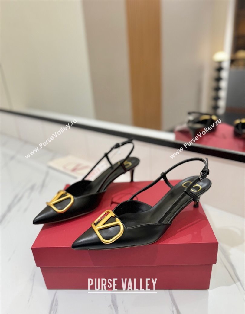 Valentino VLogo Signature Slingback Pumps 4.5cm in Matte Calfskin Black/Gold 2025 VA082110 (MD-250821080)