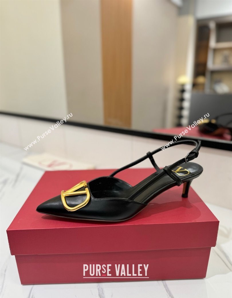 Valentino VLogo Signature Slingback Pumps 4.5cm in Matte Calfskin Black/Gold 2025 VA082110 (MD-250821080)