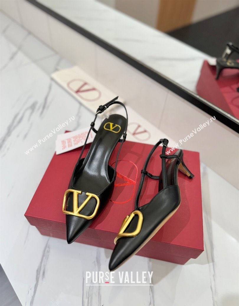 Valentino VLogo Signature Slingback Pumps 4.5cm in Matte Calfskin Black/Gold 2025 VA082110 (MD-250821080)