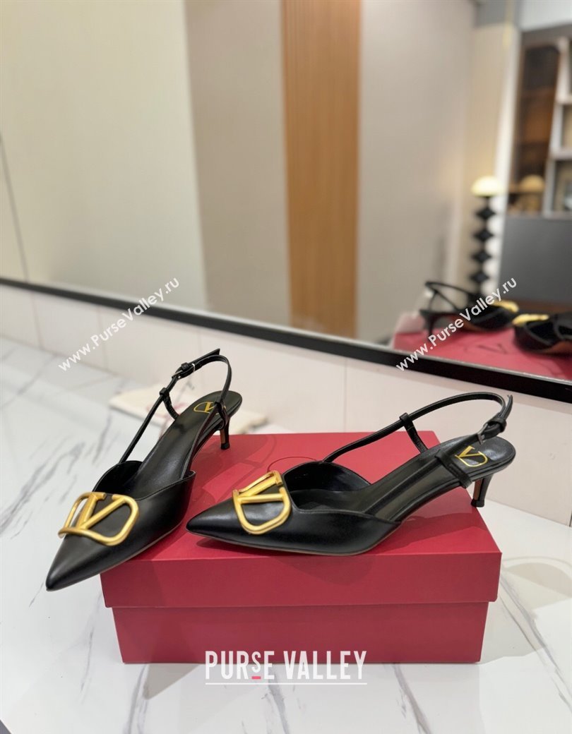 Valentino VLogo Signature Slingback Pumps 4.5cm in Matte Calfskin Black/Gold 2025 VA082110 (MD-250821080)